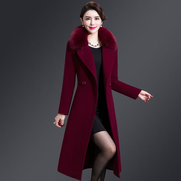 

new long middle-aged ladies wool collar on the knee thick female warm coat thin winter 5m2o, Black