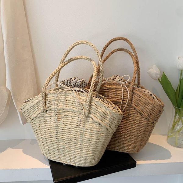 

evening bags women rattan handbags wicker woven shoulder female summer beach straw bag large capacity tote polka dot big baskets purses
