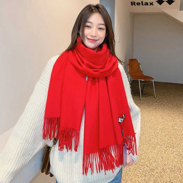 

red winter 2021 men's imitation scarf shawl female wool cashmere scarv, Blue;gray