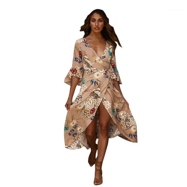 

women's dress summer beach sundress floral boho long maxi women party vestidos sashes bathing swimwear, White;black