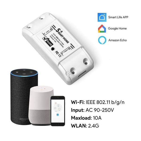 

smart home control wifi switch on / off app remote support google assistant voice ac 90v-250v 10a interrupter