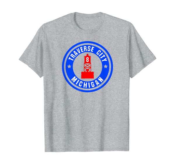 

traverse city red 8 buoy - elmwood marina grand traverse bay t-shirt, White;black