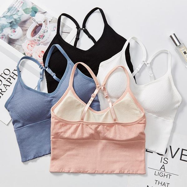

yoga outfit honeycomb underwear women no steel ring gathered backless tube camisole fitness sports bras wrapped chest bralette i43