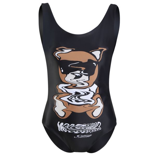 

fashion brand swimsuit women's backless cartoon bear print triangle one-piece mos swimsuit0, White;black