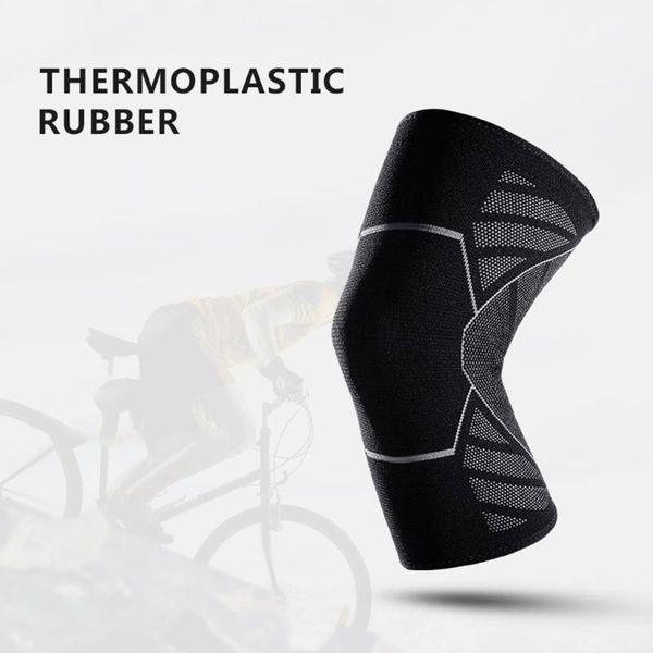 

1 pc sports knee brace protective gear support silicone strip knee pads breathable basketball climbing protector sleeve (si, Black;gray