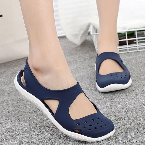 

sandals women hollow out casual jelly shoes outdoor non slip soft soled beach candy color on footwear mujer, Black