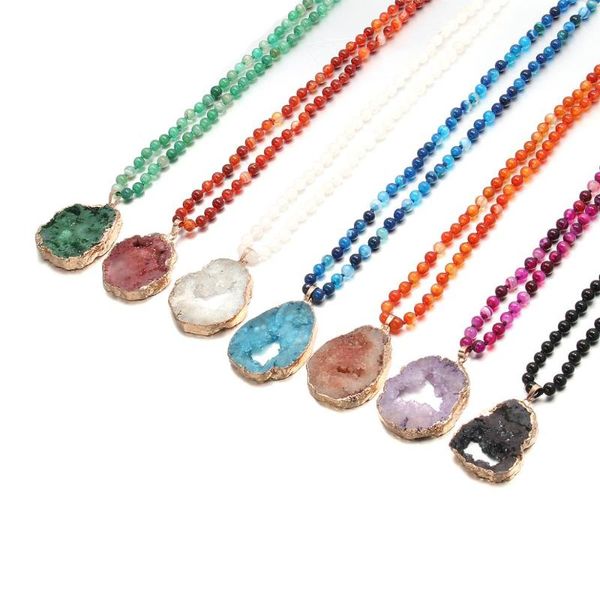

pendant necklaces 2021 fashion jewelry 6mm natural semi precious stones agates irregular drop stone long necklace women, Silver