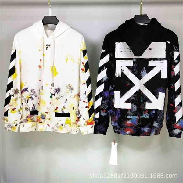 

autumn winter 2020 new oqq star sky splash ink fireworks arrow men's and women's hooded sweater batch, Black