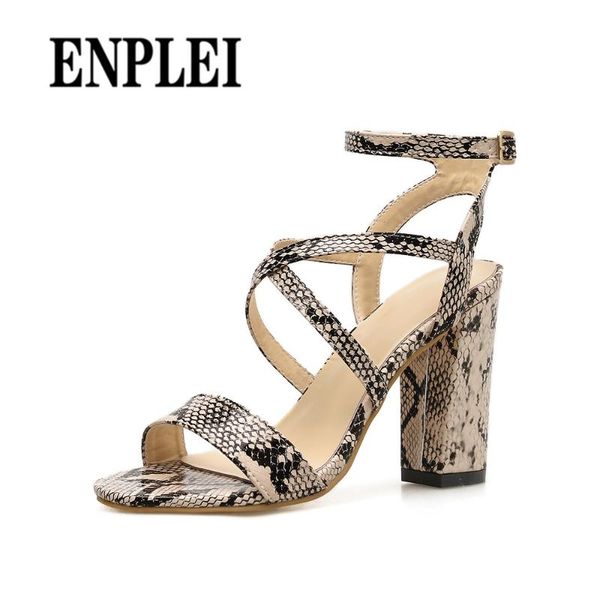 

sandals enplei snake print hollow women high block heeled open peep toe shoes comfortable ladies party pumps ankle strap, Black