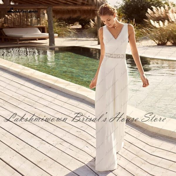 

other wedding dresses lakshmigown chic bridal satin jumpsuit dress 2021 robe women receipt party gowns open back sleeveless, White