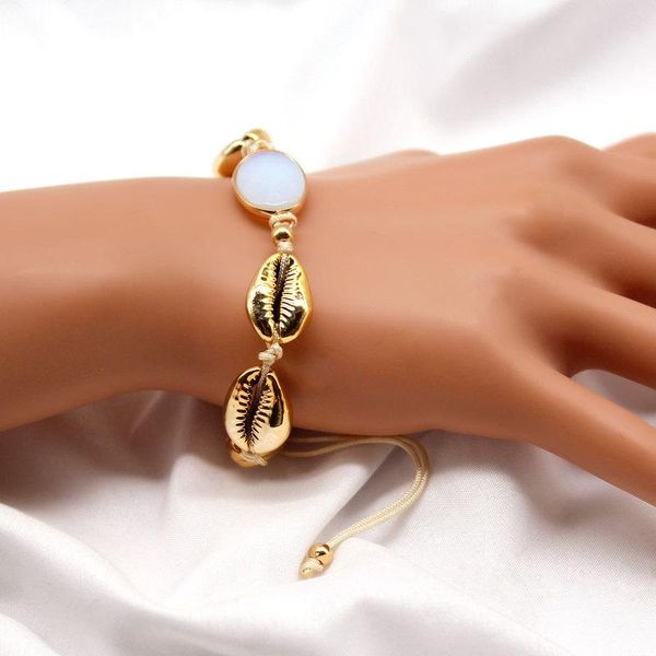 

charm bracelets fashion creative metal shell stone bracelet bohemian beach rope chain for women jewelry, Golden;silver