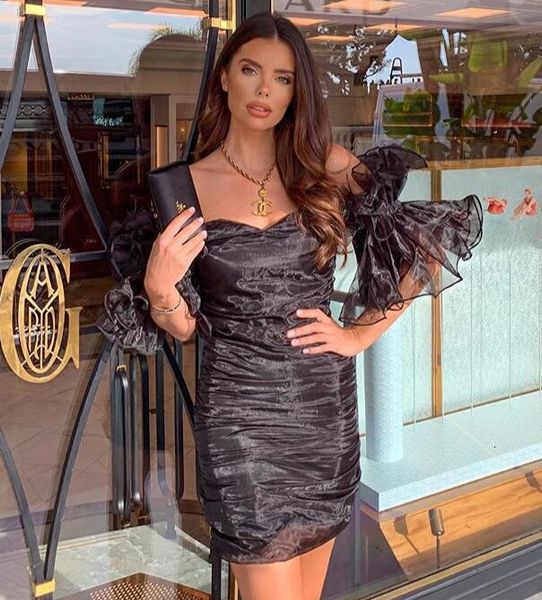 

2021 new arrival off shoulder ruffles black bodycon rayon bandage designer fashion evening party vestido xu3w, Black;gray