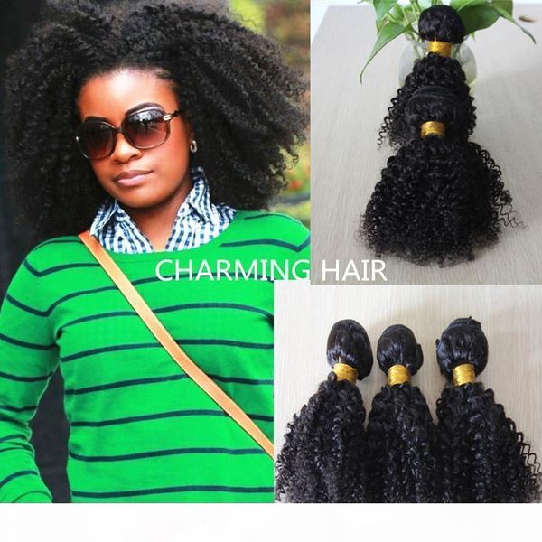 

charming hair weaving curly brazilian afro kinky curly 3pcs bundles unprocessed jerry curl human virgin hair weave bohemian hair, Black