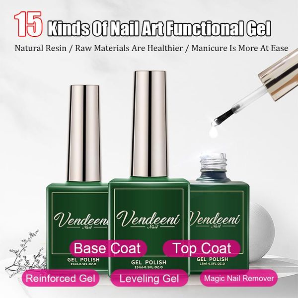 

nail gel vendeeni base coat tempering matte functional polish reinforced blossom foil transfer remover, Red;pink