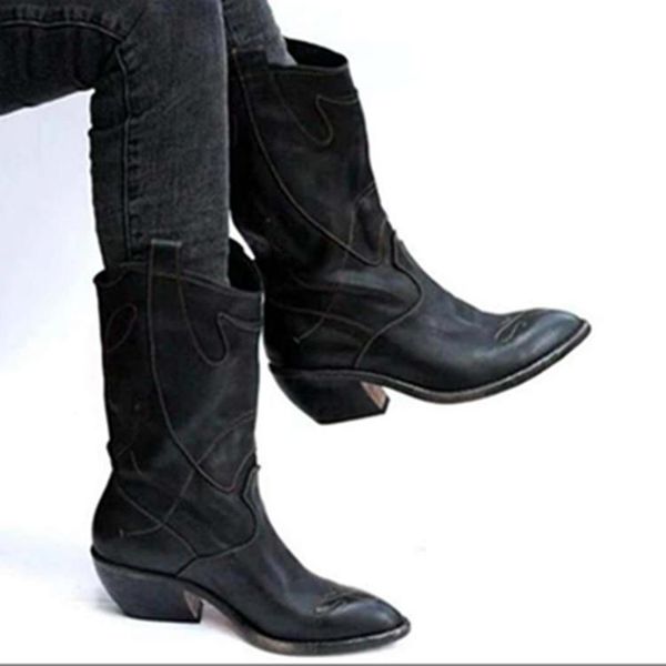 

boots pointed square straight large medium boot women's fall 2021 heel leisure rider, Black