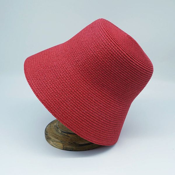 

2021 new summer woven cloche bucket plain sun for women french retro style wide brim red black straw couture derby ladies hat 0esd, Blue;gray