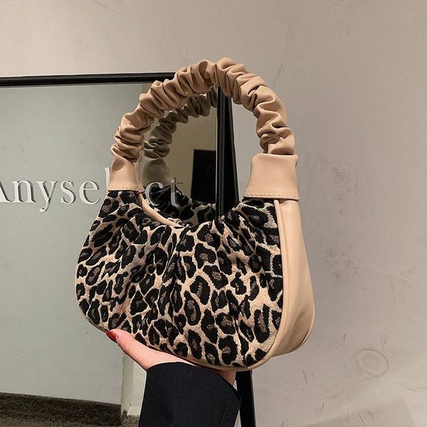 

evening bags fashion leopard pattern women hobo pleated tote bag autumn vintage ruched shoulder pouch female leather clutc 2021