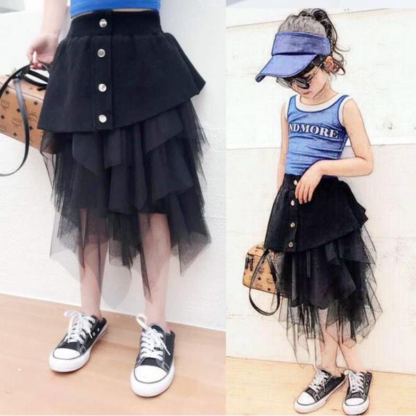 

skirts teenage spring autumn fashion mesh patchwork knitting asymmetrical for children girl kids princess skirt ws4171, Blue