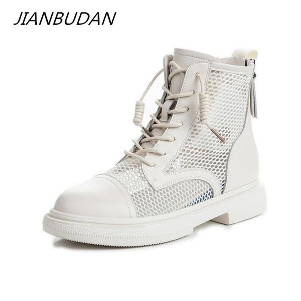 

boots jianbudan women's breathable mesh leather fashionable casual female ankle summer autumn flat, Black