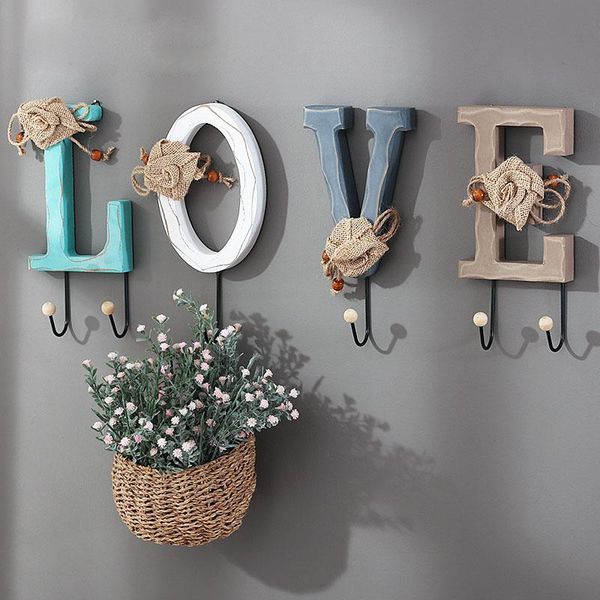 

hooks & rails retro wooden letter hook decoration creative entrance clothes porch bedroom key storage wall