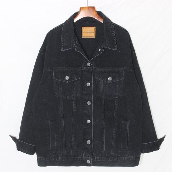 

women's jackets vintage lapel mid-length denim jacket women 2022 autumn casual single-breasted short jeans coat female loose clothes g1, Black;brown
