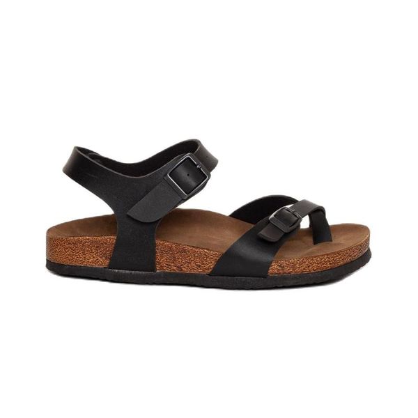 

sandals summer faux leather gladiator 2021 for women two buckle clip toe female street style flats roman shoes, Black