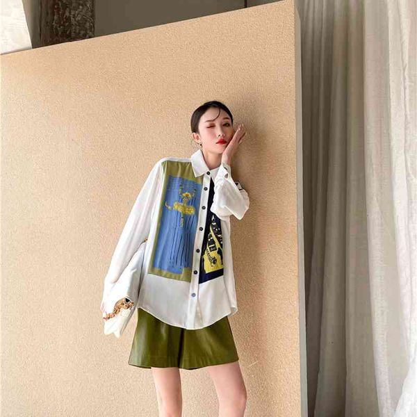 

women's blouses & shirts fashion for women long sleeve color block button up collared print shirt white and blouse korean styl