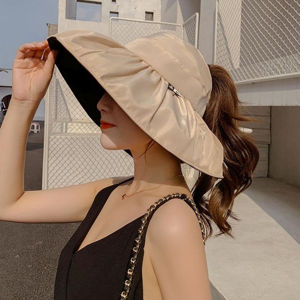 

wide brim hats women's summer sun anti uv autumn hat beach casual bucket chapeau femme foldable cap outdoor travel sunbonnet, Blue;gray