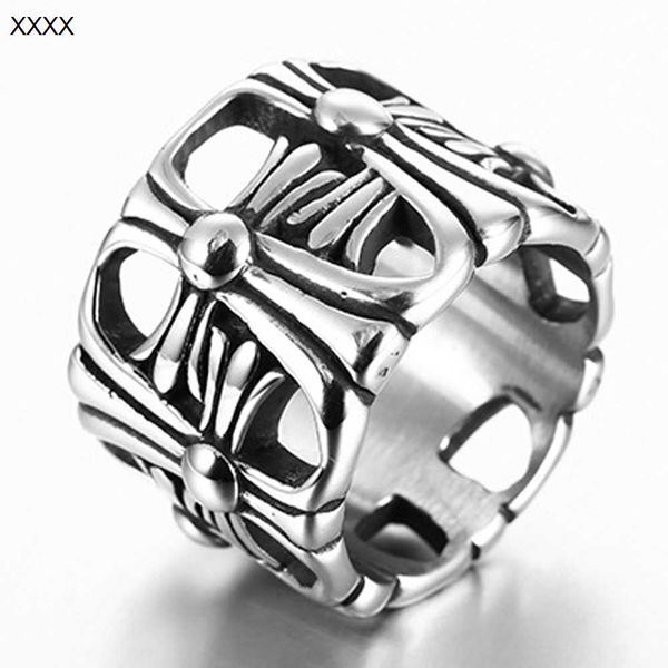 

trendy men's stainless steel croquet classic double cross frame tail ring men's titanium steel index finger ring, Silver