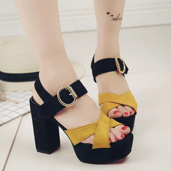 

sandals 2021 summer female sandal block heels cross sale of women's shoes espadrilles platform buckle strap open toe girls chunky be, Black