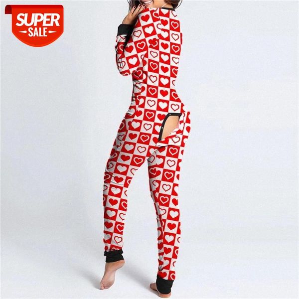 

HIRIGIN Valentine's Day Jumpsuits Long Sleeve Butt Flap Romper Women V-neck Heart Pow Print Sleepwear One Piece Night Outfits #CG6v, White