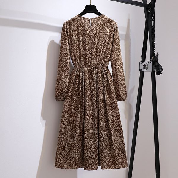 

Female Vintage Floral Impression Boho Spring Chiffon Holiday Dress Plus Size Lantern Long Sleeve Beach Folds Dressed Midi 2021 New Tea 2hf2, Black;gray