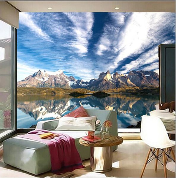 

wallpapers the latest 3d murals,chile's natural scenery, beautiful sky snow mountain limpid water,living room tv wall bedroom paper