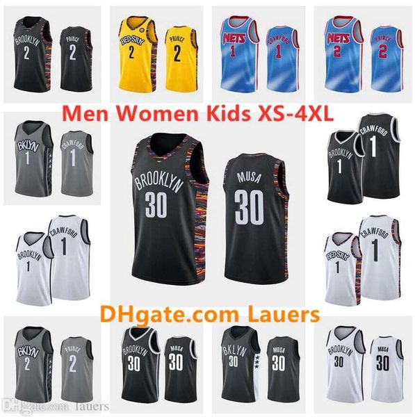 

custom men women kid jersey 2 taurean prince new brooklyn nets 1 jamal crawford 30 dzanan musa city blue black basketball jerseys, Black;red