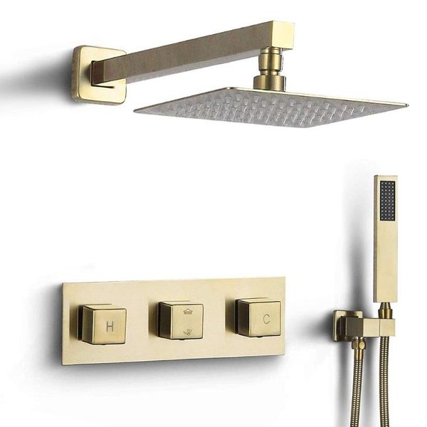 

shower faucets sets complete 3-handle controlled 8-inch rainfall shower head, luxury filler mixer valve included b