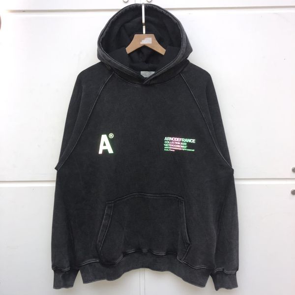

2021 new high street colorful reflective arnodefrance hoodie men women washed old vintage adf pullover loose sweatshirts 5o67, Black