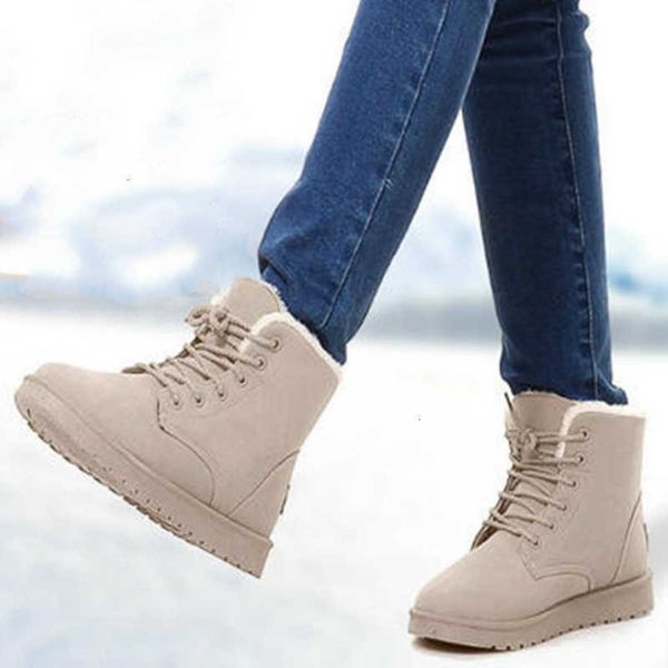 

dress shoes winter snow boots ankle warm plush lining fur edge handmade sewing platform thick sole cross-tied casual ladies female, Black