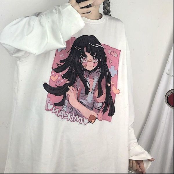 

ins cartoon printed goth tshirt preppy long sleeve autumn women korean style t shirt punk tees 2021 new fashion t shrt, White