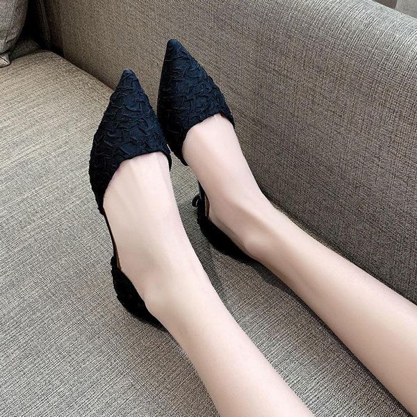

dress shoes baotou sandals fairy style french high heels women stiletto 2021 summer pointed toe hollow ladies single, Black
