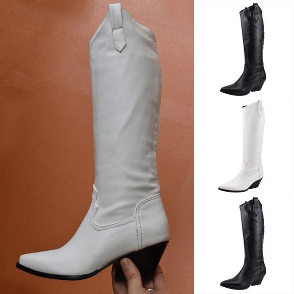 

boots women's ladies high block heel knee-high knight fashion booties large size pu leather female autumn shoes c850#, Black