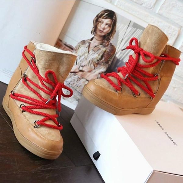 

boots 2021 winter women snow platform hight increasing brand design lace up warm cotton fleece female brown black