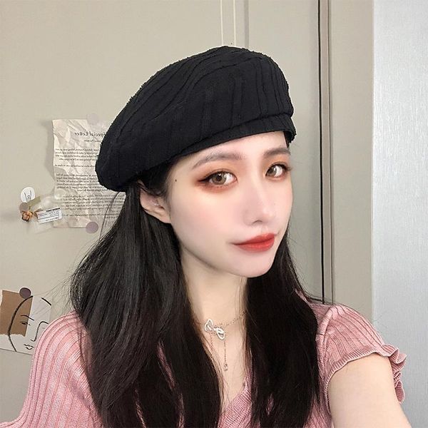 

berets summer thin, versatile, black artist's hat with a large, breathable head womens hats beret, Blue;gray