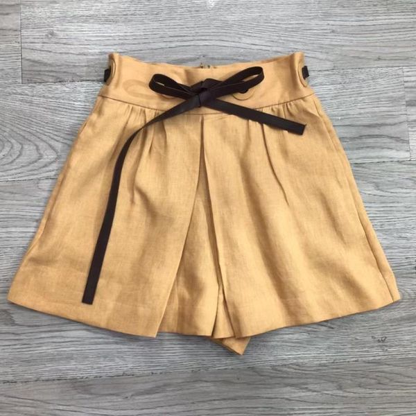 

women's shorts ladies autumn lace-up high waist linen, White;black