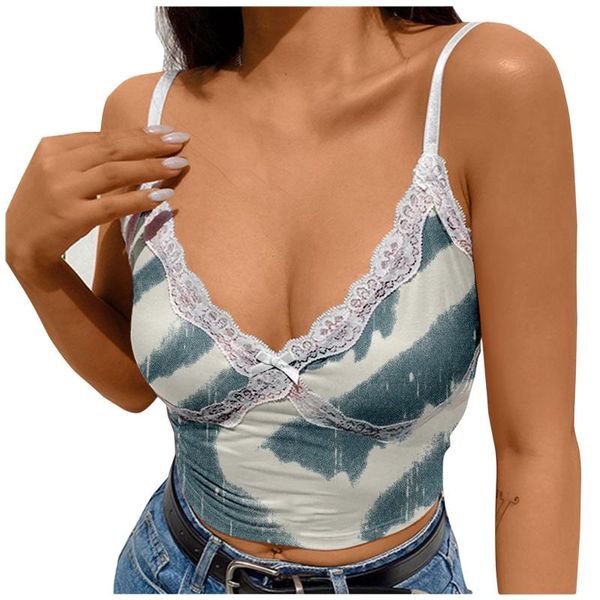 

women's tanks & camis y2k fashion lace stitching gradient crop v-neck street style sleeveless sling ropa mujer, White