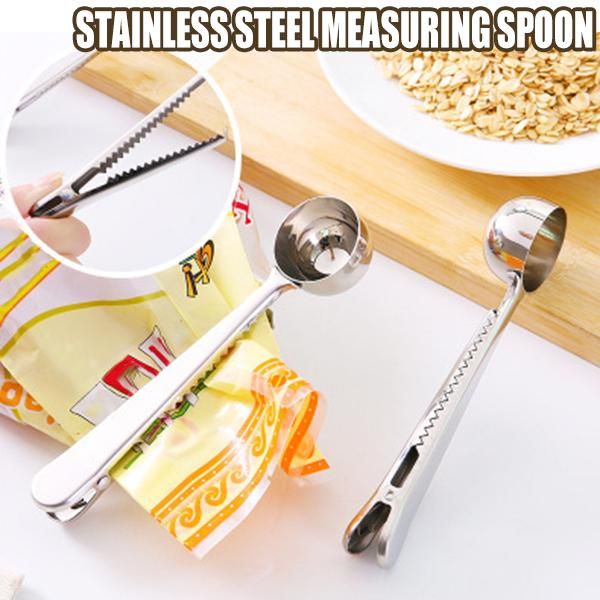 

bag clips multifunctional stainless steel coffee measuring spoon with sealing clip for keeping fresh kitchen supply in stock