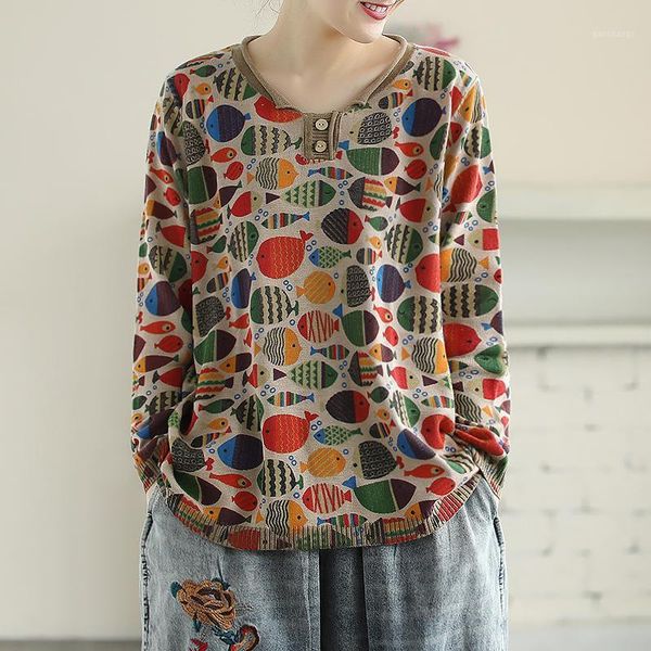 

women's sweaters spring multi-color fish printed sweater women pullover female casual pullovers1, White;black