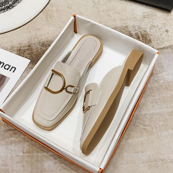 

slippers flat single shoes women 2021 women's outer wear summer korean lazy baotou half-drag, Black