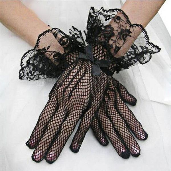 

bridal gloves white black lace finger short wedding accessories wrist length