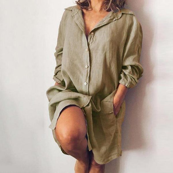 

casual dresses solid color shirt dress women single-breasted long sleeve loose for mid-length robe femme, Black;gray