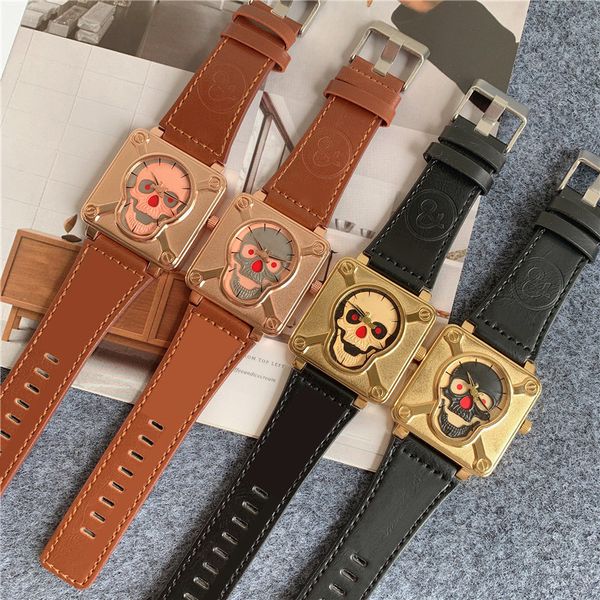 

fashion b&r skull watch with leather strap quart battery alloy watches 26 different models br081901 goods, Slivery;brown